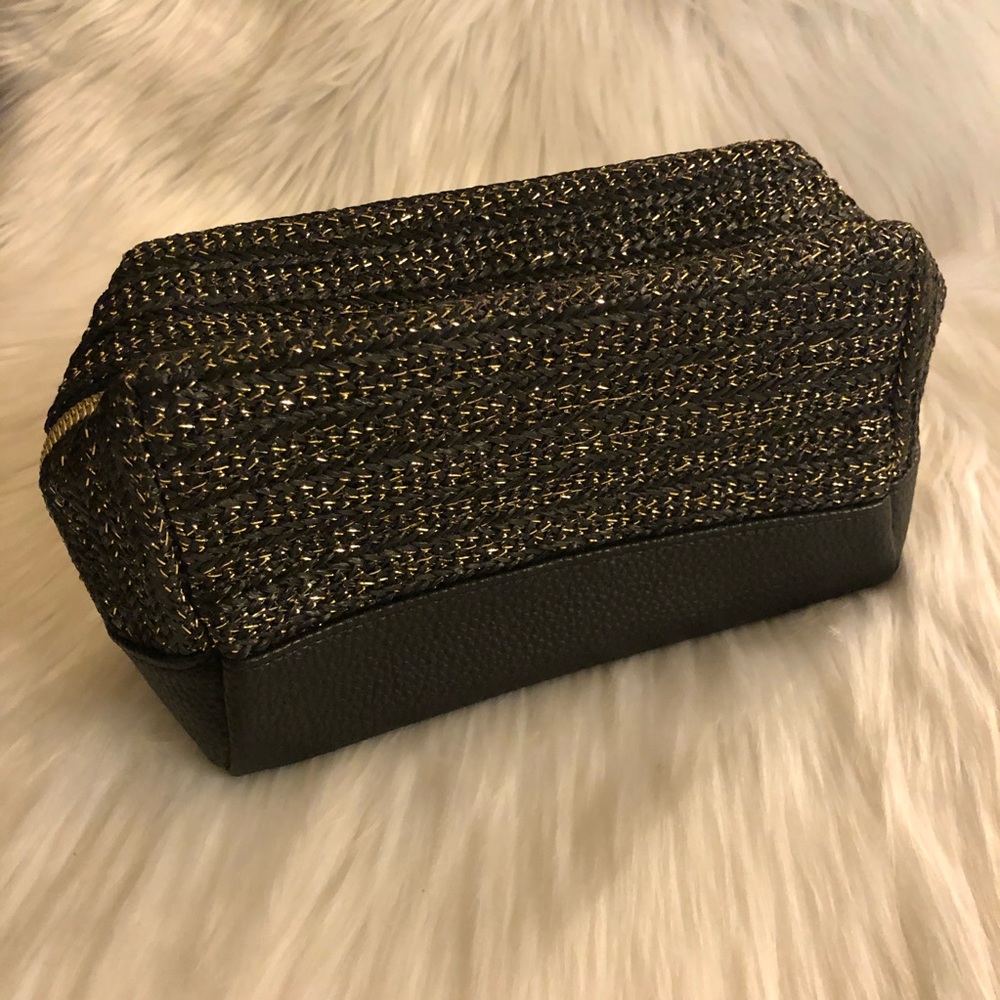 NEW! TARTE BLACK & GOLD TWEED COSMETIC BAG